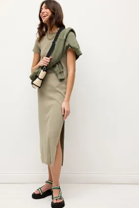 Abito maxi a colonna a T-shirt a coste con spacco