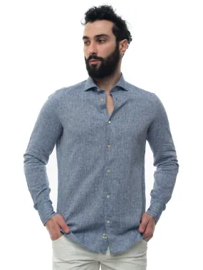 Camicia misto lino manica lunga Blu Luigi Borrelli Uomo