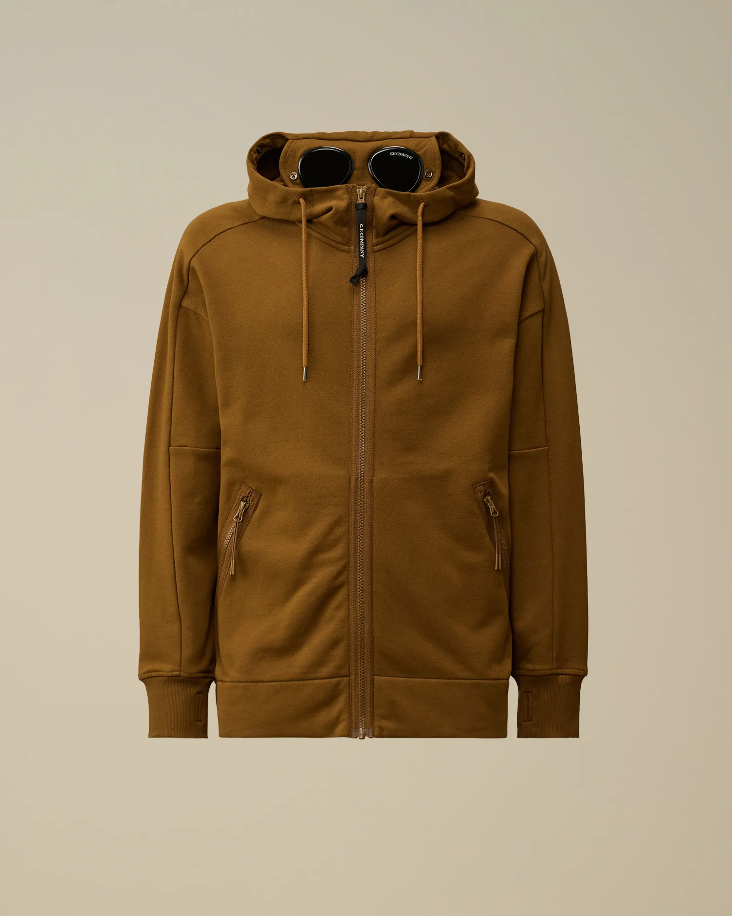 Diagonal Raised Fleece Goggle Zipped Hooded Sweatshirt