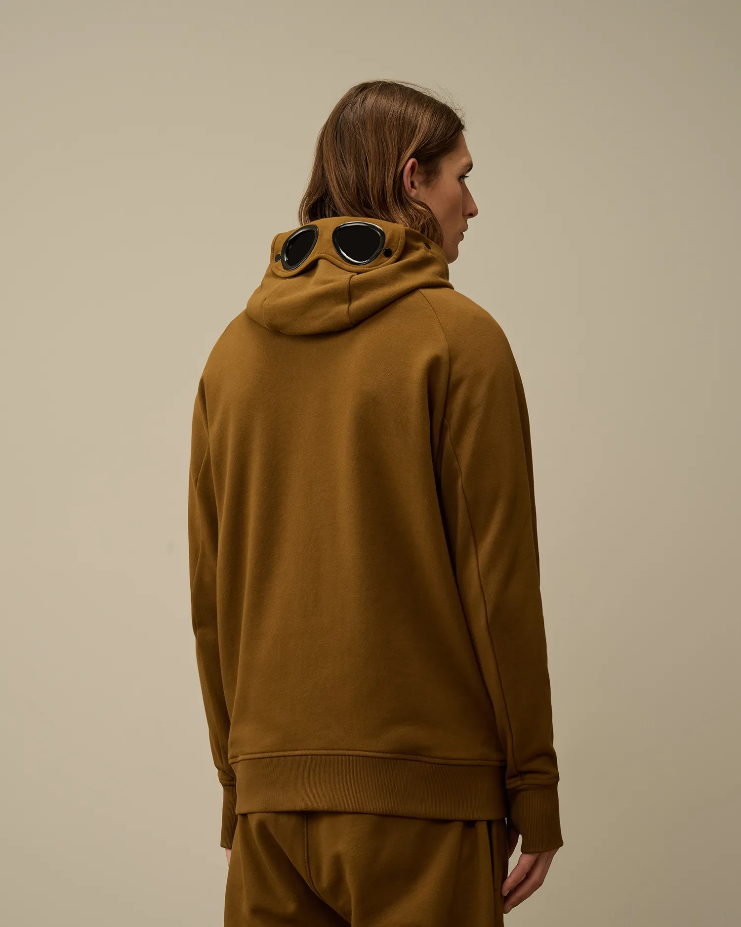 Diagonal Raised Fleece Goggle Zipped Hooded Sweatshirt