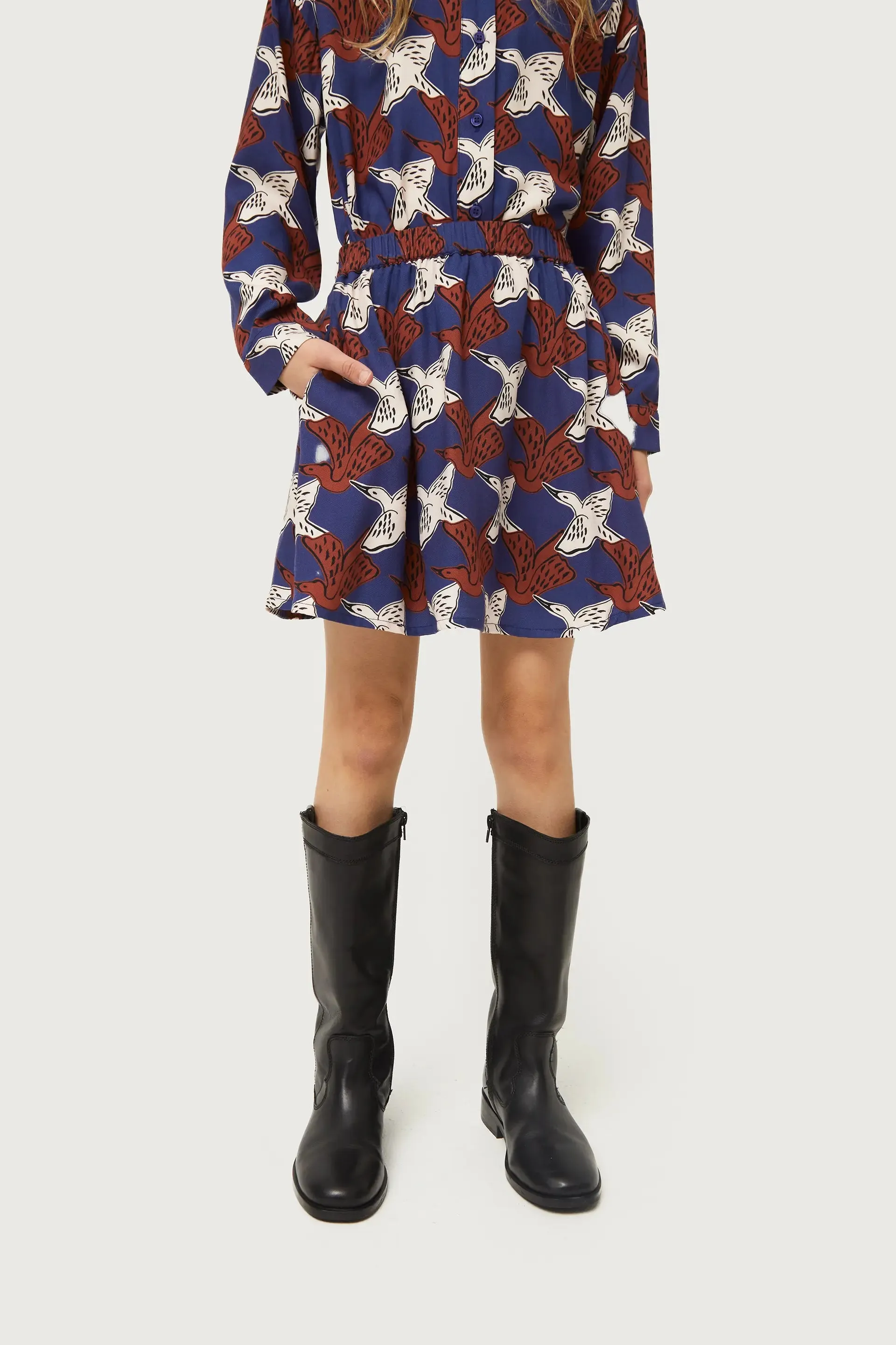 Gonna corta da bambina con stampa animalier Airone