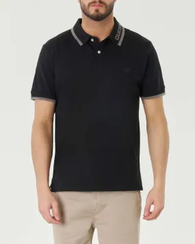 Polo nera mezza manica in cotone stretch con bordino slim-fit
