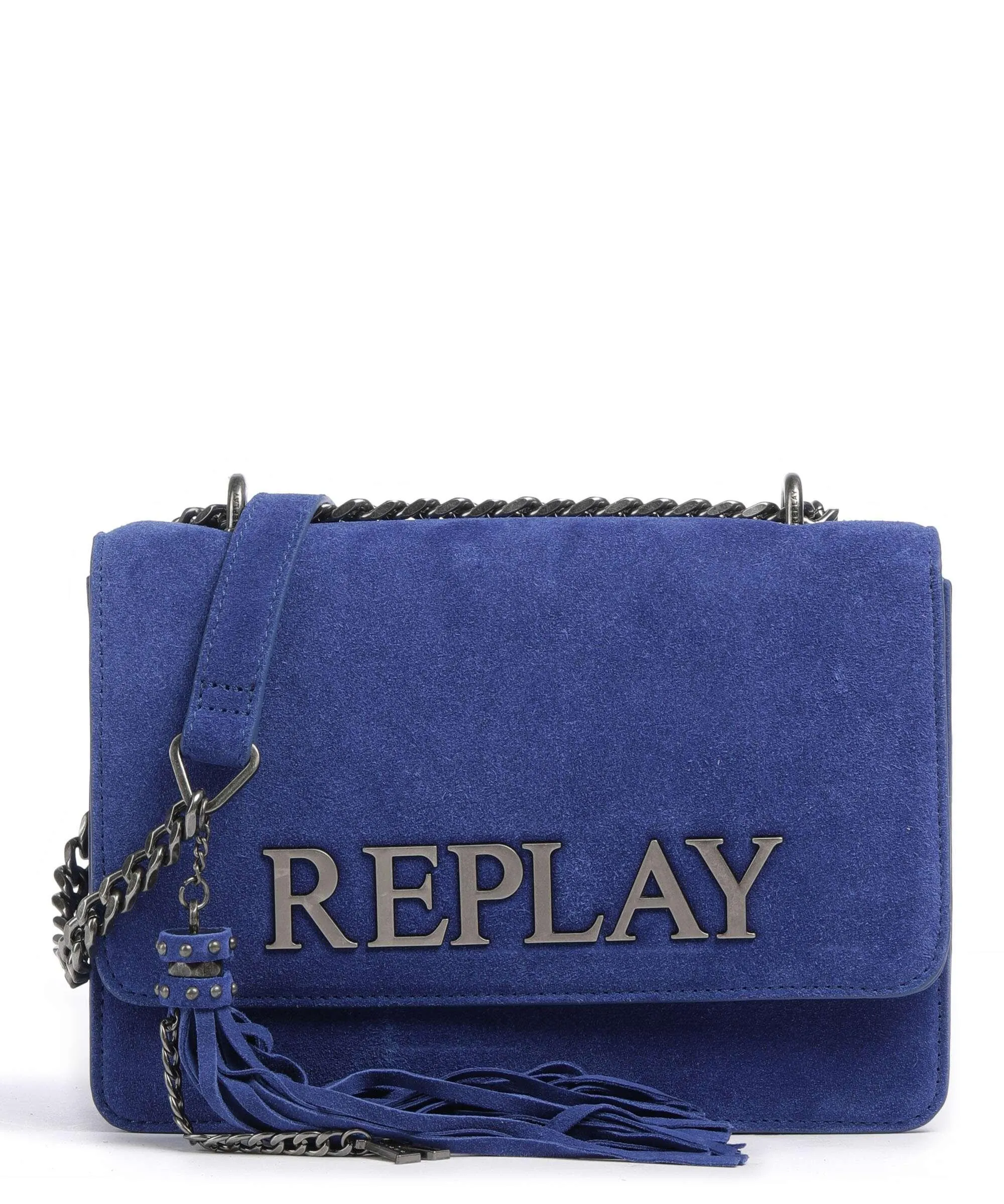  Replay Borsa a spalla pelle bovina ruvida blu  