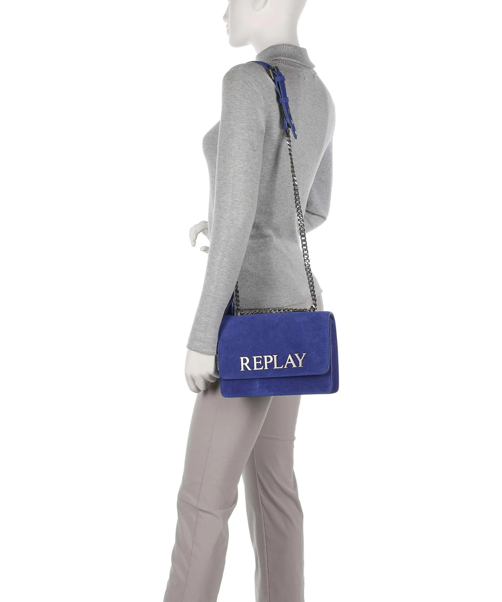  Replay Borsa a spalla pelle bovina ruvida blu  