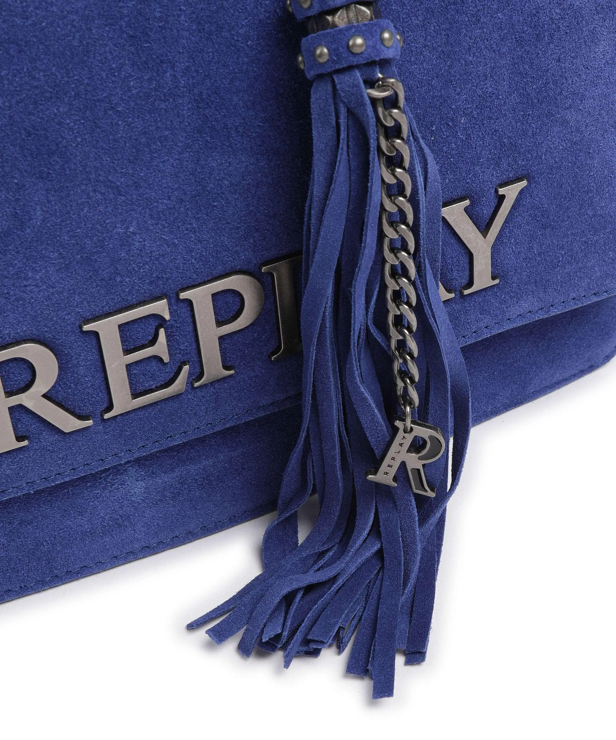  Replay Borsa a spalla pelle bovina ruvida blu  
