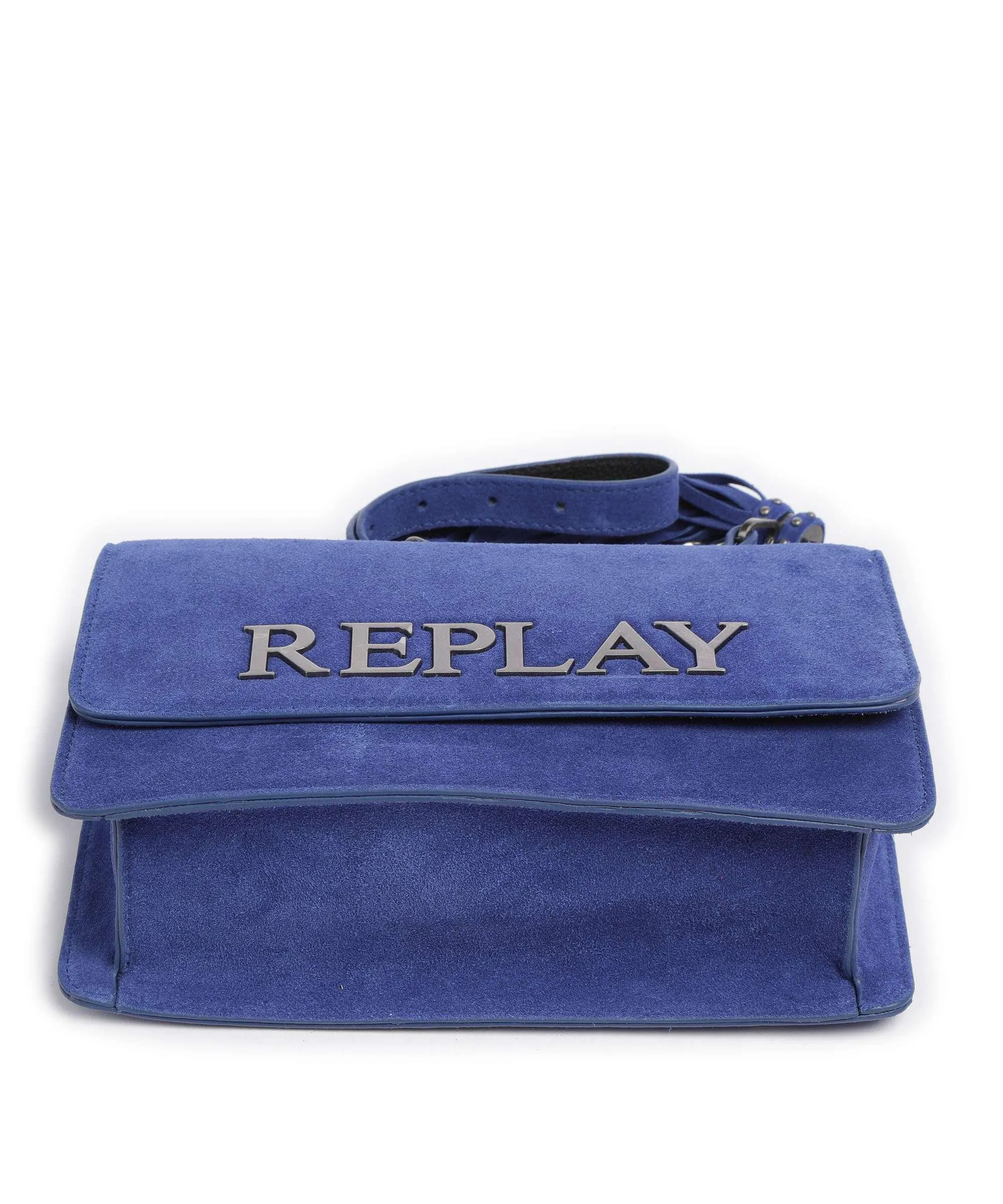  Replay Borsa a spalla pelle bovina ruvida blu  