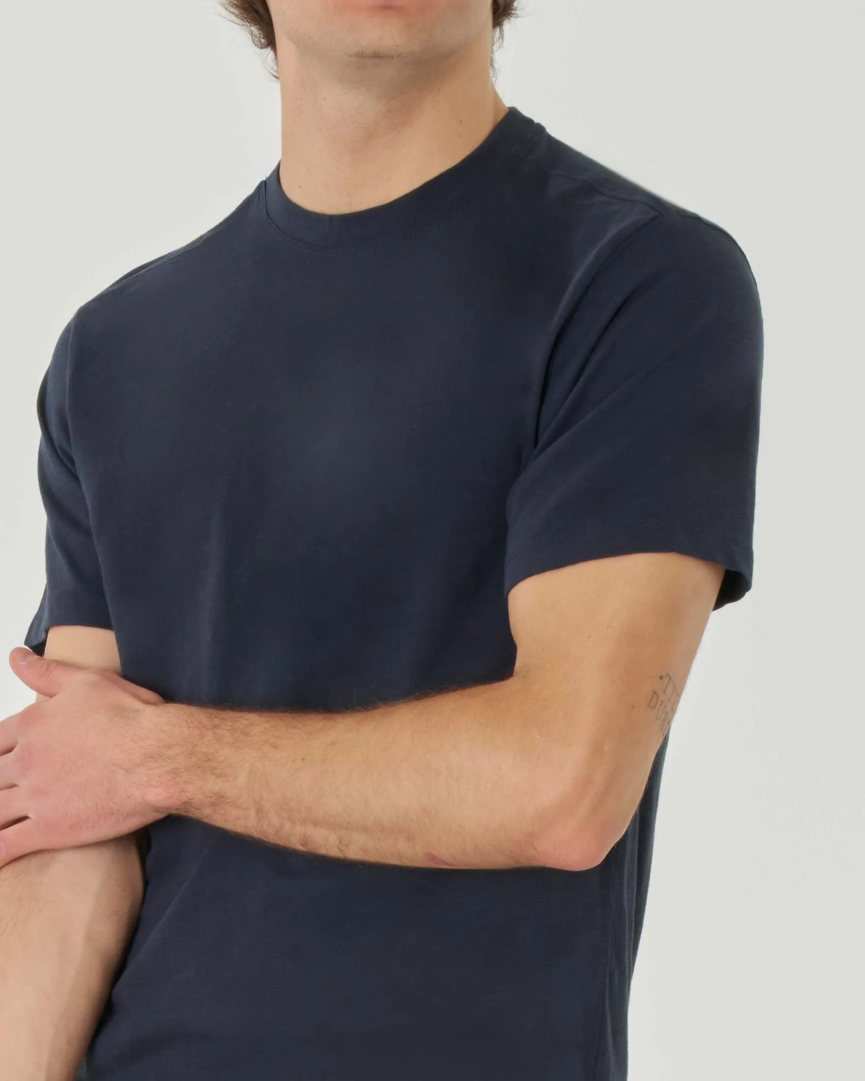 T-shirt blu mezza manica in jersey di cotone fiammato