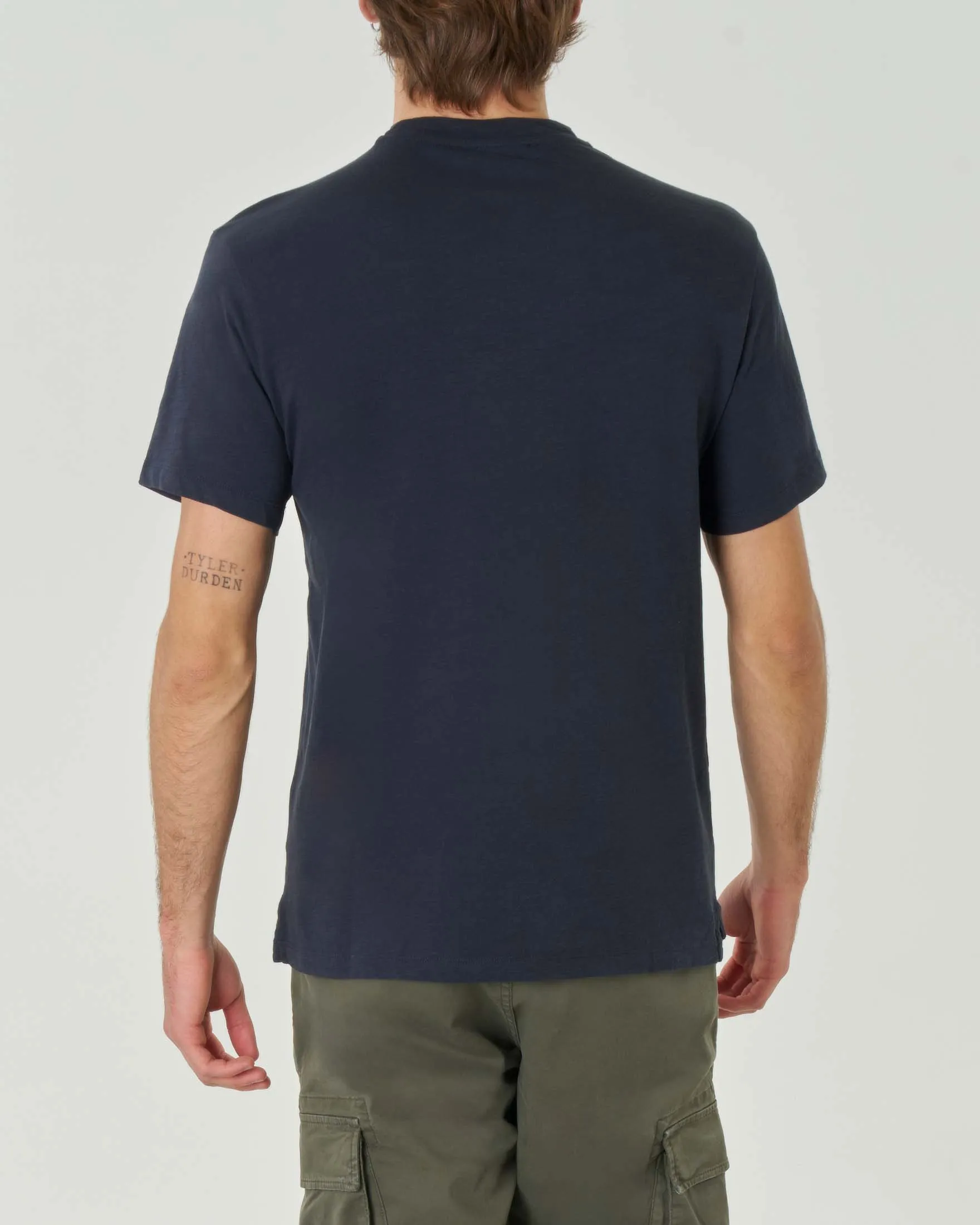T-shirt blu mezza manica in jersey di cotone fiammato